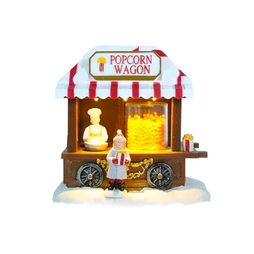 Avilia Negozio Natalizio di Pop Corn Animato e con Luci LED - Villaggio Natalizio - Ideale per Decorare la Casa Durante Le Feste Natalizie - Adatto a Tutti i Tipi di Arredamento 14x14,5x10cm