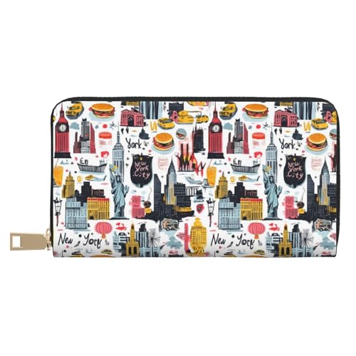 New York City Street Scene Print Wallet Women Men, Long PU Leather Wallets for Women, Cute Womens Travel Wallet Purse Pouch with Zipper Pocket
