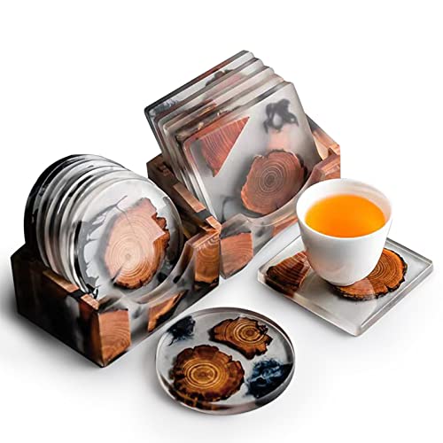 木製コースター コップ敷き6枚セットの収納ケースが付きスター コーヒーカップパッドアーティスティックコースターウォーターコースター芸術品 アンティーク 上品感 可愛い オシャレ手作り 厚め 防水 滑り止め 装飾 無塗装 工芸品 (円)