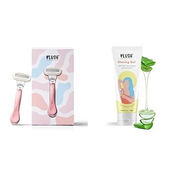 Plush 5-Blade Body Razor with Aloe Vera Lubricating Stip for Hair Removal & All Natural Shaving Gel for Women with Aloe Vera & Vitamin E Extracts | For Normal-Sensitive Skin - 100 GMS