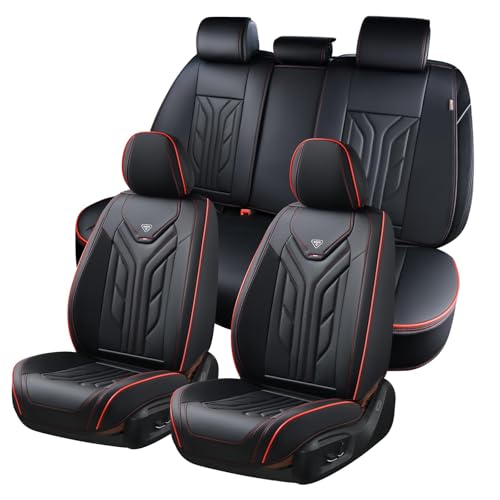 Image of Coverado Seat Covers, Car Seat Covers Full Set, Leather Seat Covers for Cars, Automotive Seat Covers Car Seat Protector Car Accessories Fit for Most Sedans SUV Pick-up Truck(Black&Red)