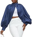 LETSVDO Denim Tops for Women Crop Batwing Long Sleeve Cape Y2k Bolero Shrugs Jean Going Out Blouse Jacket Fashion