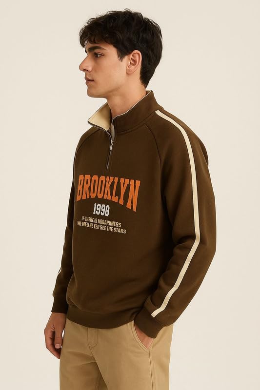Image of Men's Collar Chain Cotton Fleece Sweatshirt | Warm Hoodie for Gym, Travel & Casual Winter Wear | Stylish & Comfortable Pullover