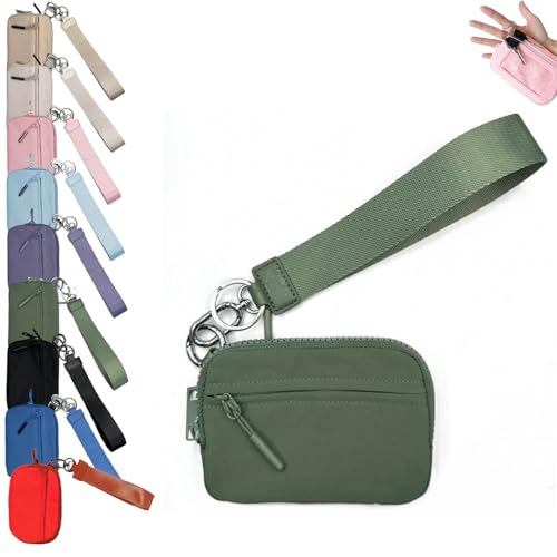 Commonlyto Wallet, Second Generation Wallet, Zippered Card Case with Id Window/Hand Strap, Waterproof Nylon Material(Green)