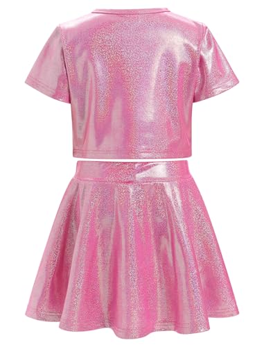 Image of Girls Metallic Sparkly Crop Top and Ruffle Mini Skirt Rave Party Jazz Dance Circus Performance Outfit