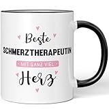 JUNIWORDS Tasse, Beste Schmerztherapeutin, mit ganz viel Herz, Schwarz (6062174)