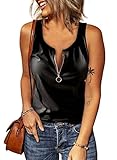 Zecilbo Womens Scoop Neck Sleeveless Ribbed Zipper Tank Top Summer Basic Solid Color Slim Fit Tank Shirts