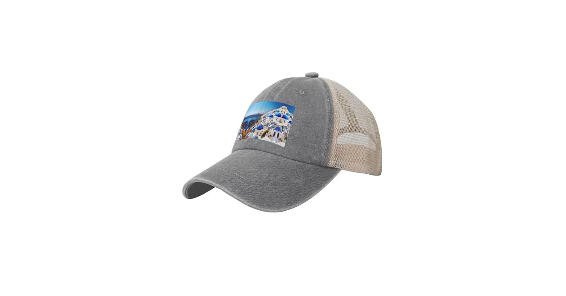 GaxfjRu Santorini Greek Island sea View Cowboy Mesh Baseball