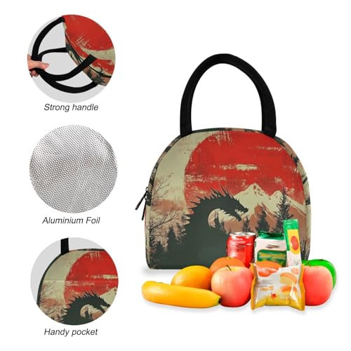 Backpack Lunch Bag Set Dragon Silhouettes Print, Big Storage Travel Backpacks with Insulated Lunch Box for Office Hiking Picnic4