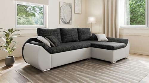 mb-moebel Canapé d'angle Alex sans fonction convertible et coffre de lit - Combinaison moderne de tissu structuré et simili cuir, élégant et confortable -...