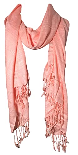 100% Natural Pure Silk Scarf, Solid Color Plain Scarves Soft Winter, Coral