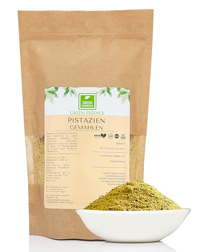 Pistazien Pulver ohne Zuckerzusatz 500 g von der Grünen Essenz | Pistaziencreme Pulver|100% Pistazienkerne gemahlen | KETO Pistazienmehl - Gemahlene Pistazien in Pulverform