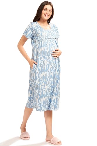 Image of AV2 Women Cotton Printed Maternity Nursing & Feeding Relaxed Fit Nighty -3148