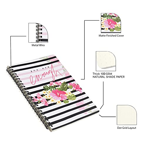 Image of Papboo A5, Easy to Carry, You are Enough Handy, Spiral Wiro Notebook : 100 GSM Natural Shade Paper, Dot Grid, 120 Pages, Journal, Diary, Gift