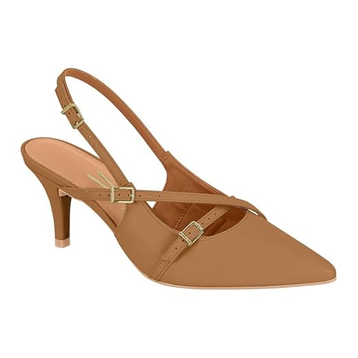 Vizzano Scarpin Feminino, Salto Médio, Bico Fino, Caramelo, com Tiras Cruzadas