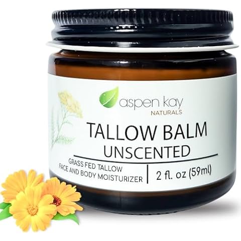 Aspen Kay Naturals Handmade Beef Tallow Moisturizer Cream (Unscented) | 100% Grass Fed Beef Tallow for Skin | Tallow Balm with Natural & Organic, Herb-Infused Ingredients | Made in USA | 2 fl oz Cover