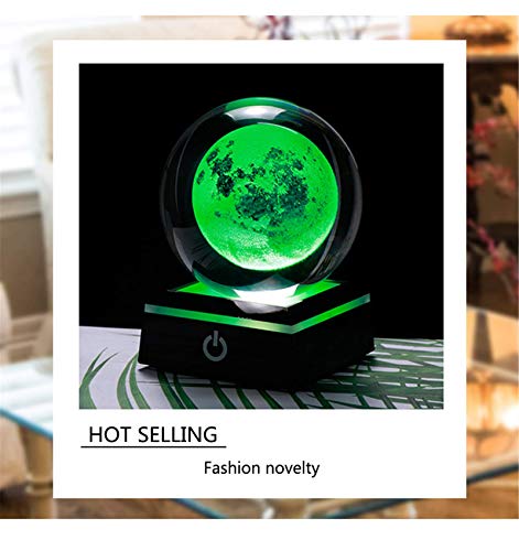 Qianwei 3D Moon Model Crystal Ball Led Lamp Base - Space Decor World Globe Planets Sphere Night Light 80mm 3.15 Inch - Solar System Decor Best Birthday Astronomy Gifts for Men Physics Science Teacher