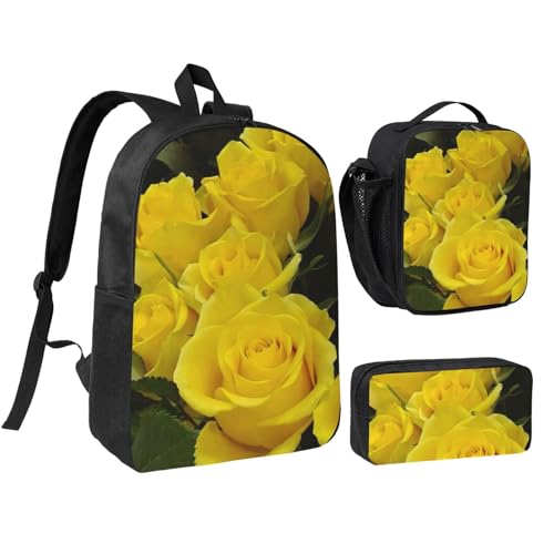 Sac à dos d'école roses jaunes EdWal avec boîte à déjeuner et trousse pour fille