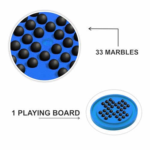 Image of Ankit Toys & Games Brainvita Marble Solitaire Peg Board Game for Kids & Adults 6+ Years Classic Brain Teaser Strategy Puzzle Educational Toy with Glass Marbles Family Travel Game (Blue)