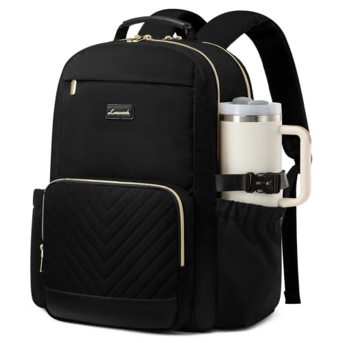 Image of LOVEVOOK Laptop Backpack for Women with Pouch Pocket for Large Capacity Cup,18 Inch Laptop Computer Bag Travel Backpack Purse,Waterproof Work Business Backpack College Teacher Bags,Black + V-shaped