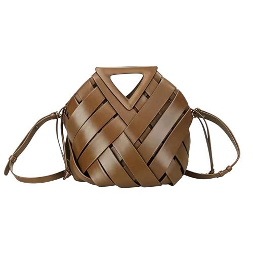 Woven Bucket Crossbody Bags for Women, Retro Leather Tote Handbag Top-handle Hobo Purse Inverted Triangle Shoulder Bag