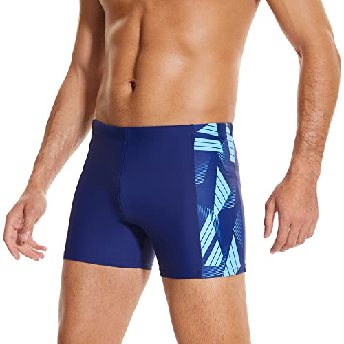 WHCREAT Badehose Herren Sport Schwimmhose Badeshorts Beachshorts Chlor Resistent, Blau, L