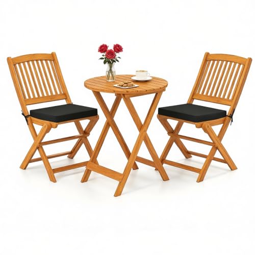 ORALNER 3-Piece Acacia Wood Bistro Set, Black