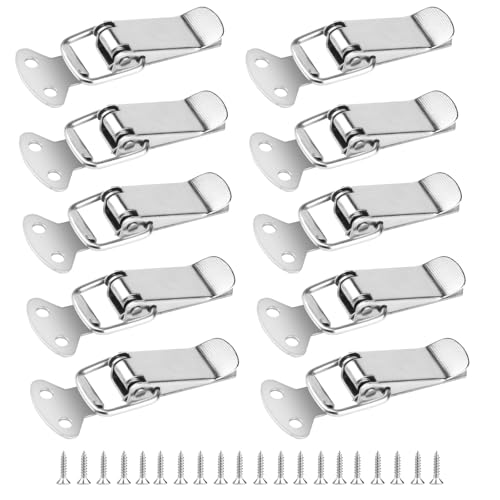 Lot de 10 loquets à bascule à ressort en acier inoxydable, fermoir à levier de 56 mm, pour tiroir, armoire, boîte à outils, avec 40 vis