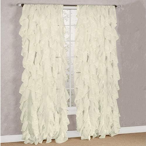 Rooney Cascade Sheer Voile Ruffled Window Treatment Panels (Beige, 2PC 50" x 95")