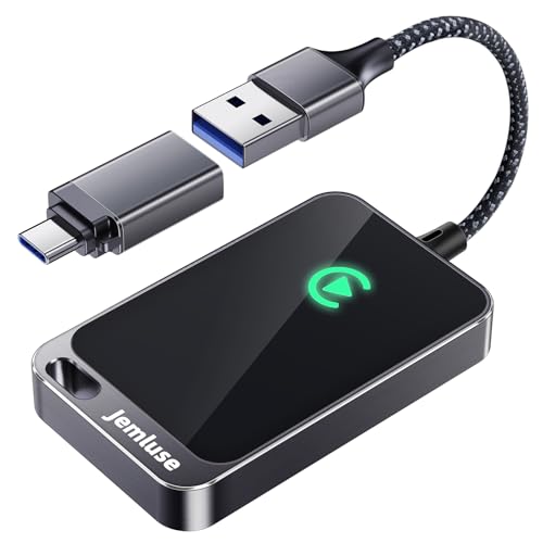 Jemluse Wireless CarPlay Adapter for Apple - Stable Fast Connection for Convert Factory Wired to Wireless CarPlay Dongle Cars for iPhone - No Latency from iOS 10+ to Screen w/USB C (Cosmic Gray)