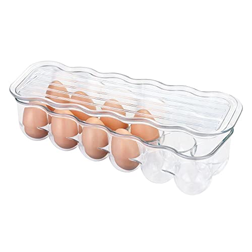 Mdesign Stackable Plastic Covered Egg Tray Holder, Storage Container And Organizer For Refrigerator - Dozen-Section Carrier Bin With Lid And Handle - Holds 12 Eggs, 2 Pack - Clear #TOP5