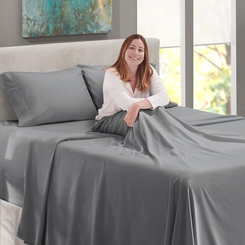 Image of Nestl Full Size Sheet Set, 4 Piece Extra Deep Pocket (18-24 inches), Microfiber, Hotel Luxury, Soft, Breathable, Wrinkle-Free, Easy to Care, Grey