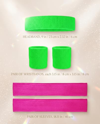 Image of v28 Neon Leg Warmers Set for women Headband Sweatbands Wristbands 80s 90s Pink Running Fanny 80's Plus Size Costumes Pack