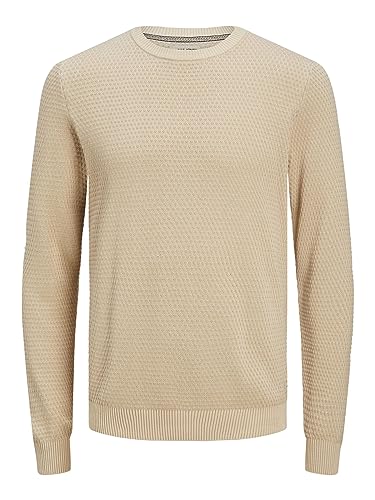 Jack & Jones Suéter de Punto Masculino con Cuello Redondo Color sólido Jersey de Punto con Cuello Redondo, Avena, L