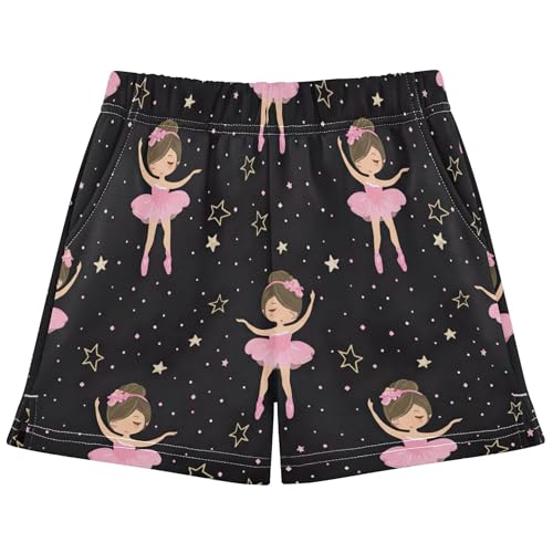 Girls Shorts Cute Ballerina Stars Black Youth Athletic Sleep Dance Comfy Kids Summer Clothes Personalized, X-Small - Main Image