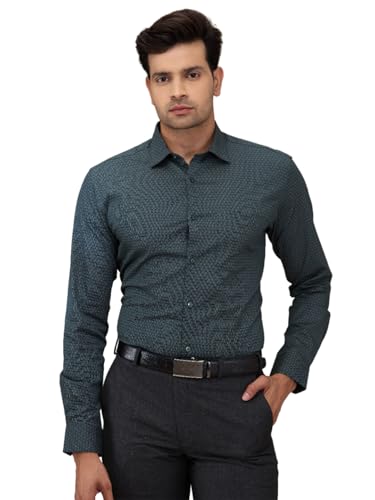 Image of Park Avenue Men's Print Pattern Slim Fit Cotton Blend Full Sleeve Semi Cut Away Collar Formal Shirt