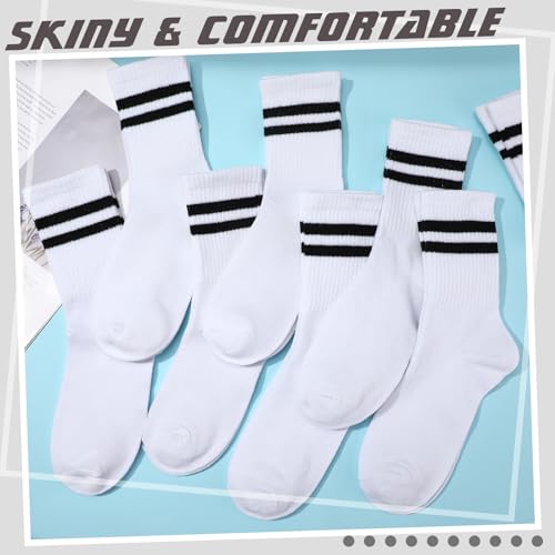 Image of Jspupifip 8 Pair Striped Athletic Crew Socks Running Socks for Men Women | Moisture-Wicking, Soft Stretchy Casual Mid Calf Socks Size 5-8, Breathable Casual Gym Socks