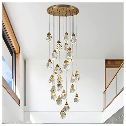 Camastar Crystal Raindrop Chandeliers, 26-Light Diamond High Ceiling Hanging Chandelier, 78W Dimmable Modern Cut Crystal Pendant Light Fixtures for Staircase Living Room, Brass