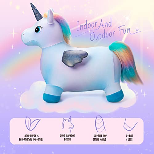 Image of EVERICH TOY Unicorn Horse Hopper, Plush Animal Hopping Toy for Toddler 18M+ | Inflatable Horse Hopping Toy for Boys Girls, Indoor Outdoor Plush Toy for 2 Year Old Kids, Gift for 2 3 4 5 6 Yrs W / Pump