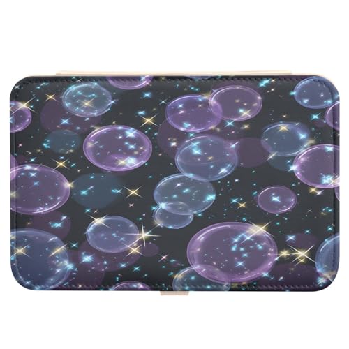 JSTEL Travel Jewelry Box Organizer Bubbles Glitter Black Compact Portable