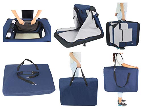 Elitefield 3-Door Folding Soft Dog Crate, Indoor & Outdoor Pet Home, Multiple Sizes And Colors Available (30" L X 21" W X 24" H, Navy Blue+Gray) #TOP6