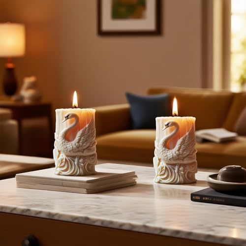 Elegant Swan Embossed Candle Molds, 3D Swan Pillar Silicone Mold for Soap & Aromatherapy Candle Making, DIY Resin Craft Mold for Home Table Party Wedding Decoration — view 3