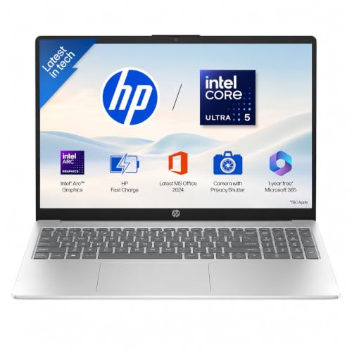 Image of HP 15, Intel Core Ultra 5 125H (16GB DDR5, 1TB SSD) FHD, IPS, 15.6'' /39.6cm, Win11, M365 Basic(1yr)*Office24, Silver, 1.65kg, fd1255TU, Intel Arc Graphics, FHD Camera w /Shutter, AI Powered Laptop
