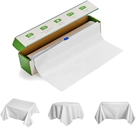 100% Compostable & Biodegradable Tablecloth -Transparent White Disposable Table Cover Roll with Cutter, 54"x1080",Meets ASTMD640 Standards Vincotte OK Certified, Eco-Friendly Recyclable, Plastic Free