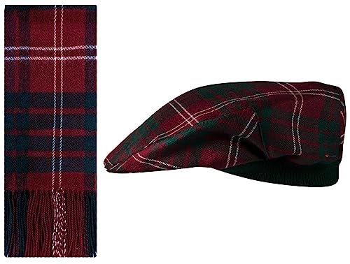 Ensemble en laine d'agneau d'Écosse tartan avec écharpe et casquette confortable