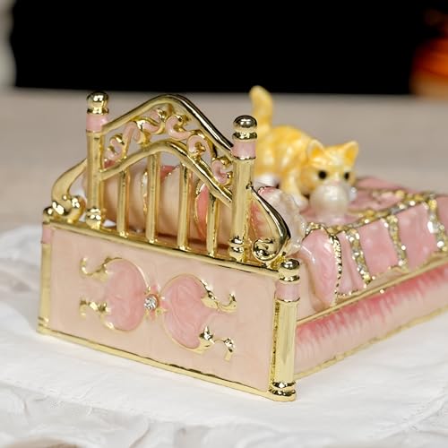 Caja de joyas forma de cama de gato con esmalte pintado e incrustación 3