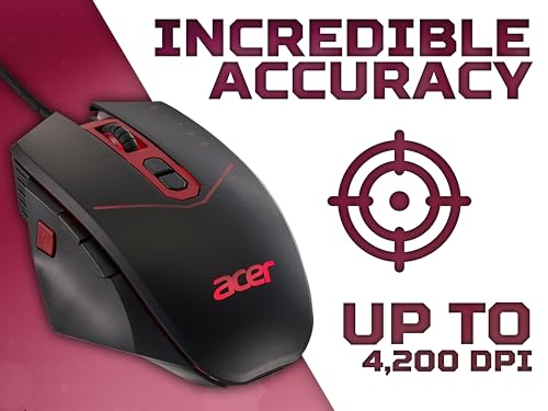 Acer Nitro Gaming Mouse (4,200 DPI, Adjustable with Four Levels and Eight Buttons, Including Burst Fire, LED Lighting, Optional Weights (4 x 5 g)) Red/Black - Image 3