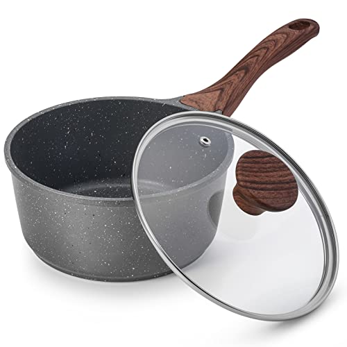 SENSARTE Nonstick Sauce Pan with Lid 2QT Small Sauce Pot with Swiss Granite Coating Stay-cool Handle Multipurpose Handy Little Saucepan Induction Capable PFOA Free(18 cm)