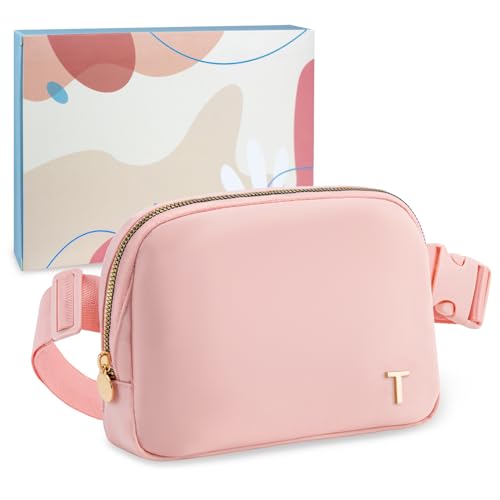 COSHAYSOO Personalized Christmas Birthday Gifts for Teen Girls 11 12 13 14 15 16 17 18 Year Old, Teenager Girl Purses Crossbody Initial Letter Pink Fanny Pack Belt Bag Cute Teenage Trendy Stuff T