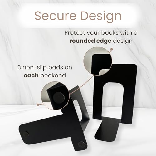 Alessk BE-2401 Heavy Duty Bookends, Bookends For Shelves, Metal Book Ends For Heavy Books, Decorative Book Stoppers, Home Decor Or Office thumb #1